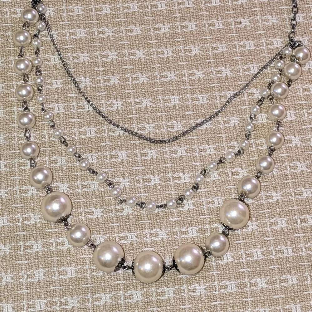 Sweet Faux Pearl Necklace with Three Layered Strands - Picture 3 of 3
